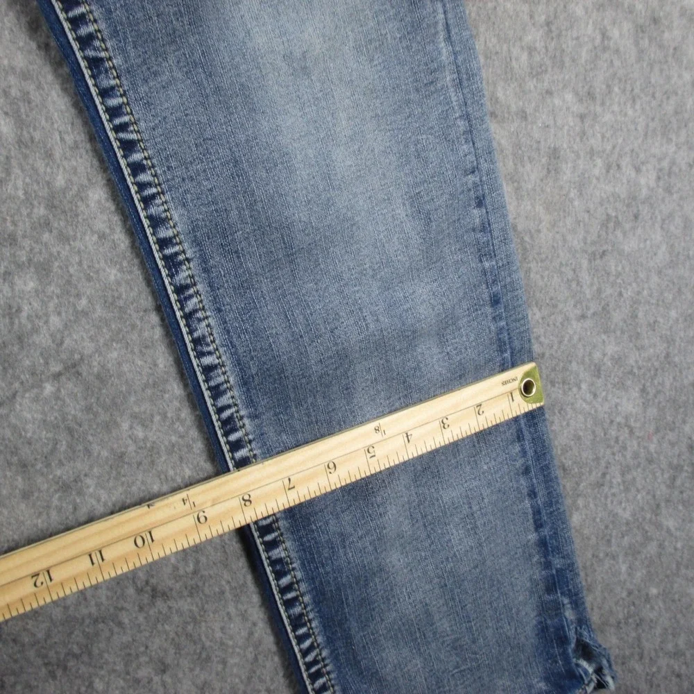 True Luck Jeans Mens‎ 30x29 Straight Leg Medium Wash Whiskered Denim Jeans Blue